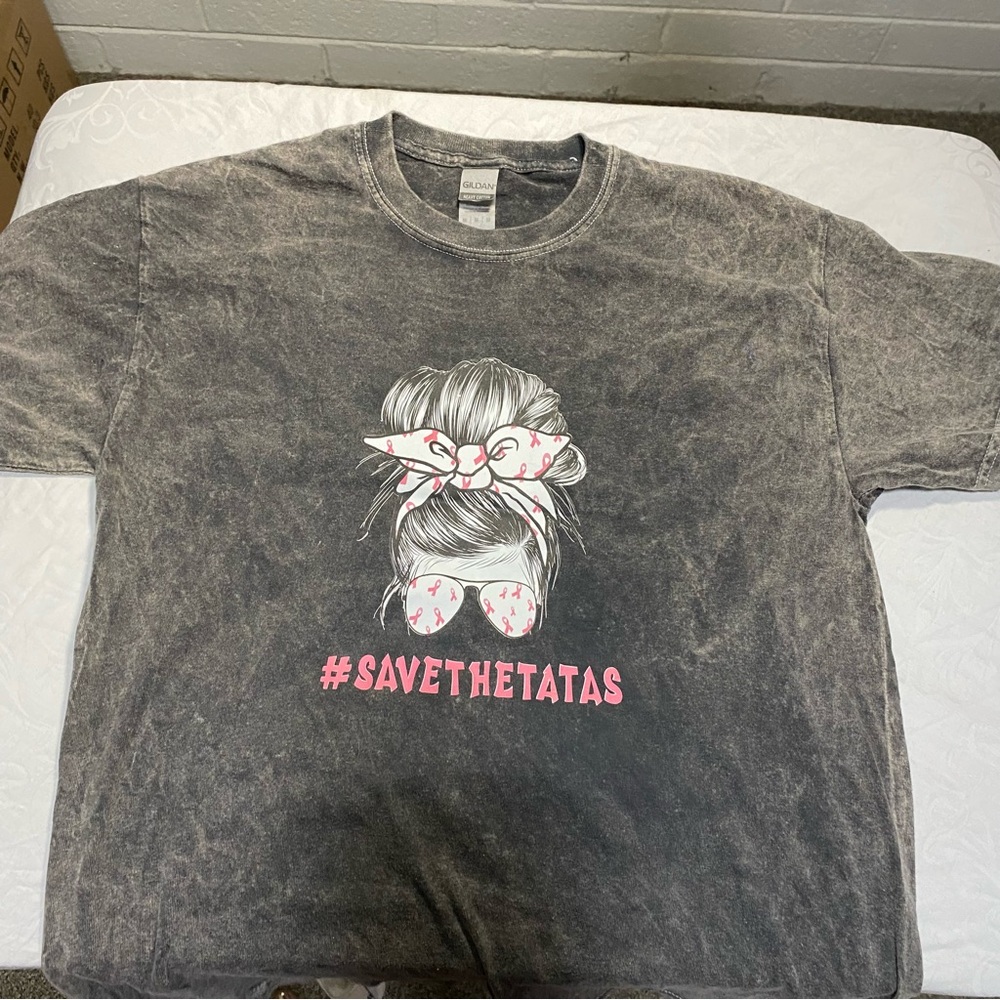 Save the Tatas Breast Cancer Awareness Graphic TShirt Pink Girl Logo Acid Gray M